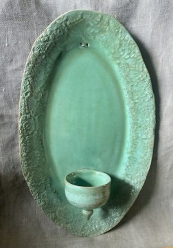 Veggfat med lysholder for telys - turkisgrønn