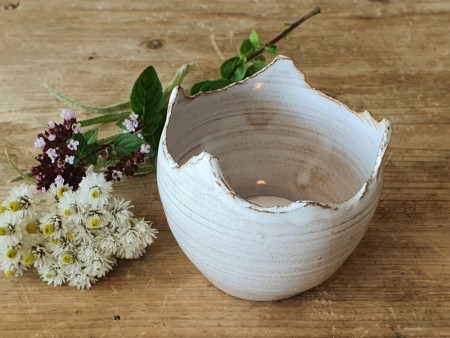 Lysegg, telysestake av sandfarget leire - 7 cm