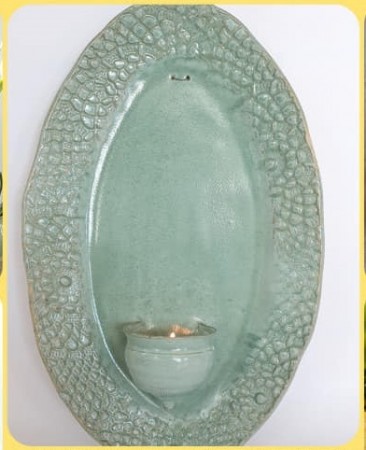 Veggfat med lysholder for telys - turkisgrønn